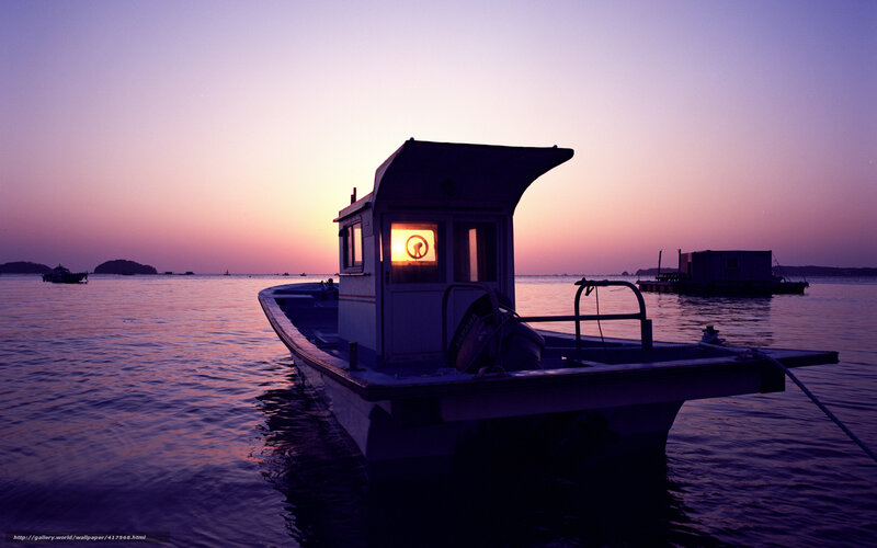 Small Boat at Sunset — Purple