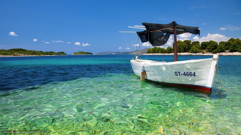 Small Boat in Clear Water — Blue, Serene, Afternoon, Photograph, Sea