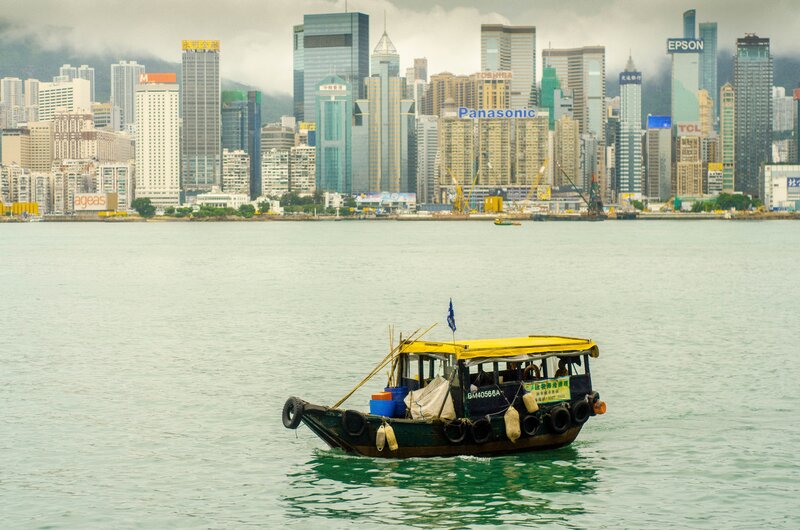 Small Boat in Harbor — Green