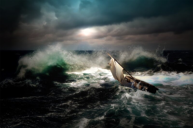 Small Boat in Storm — Dark Blue