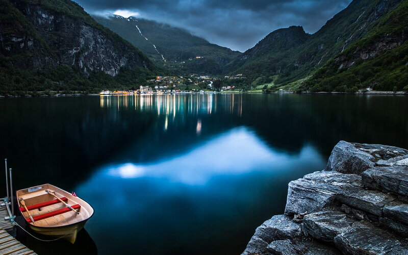 Small Boat on a Fjord — Blue