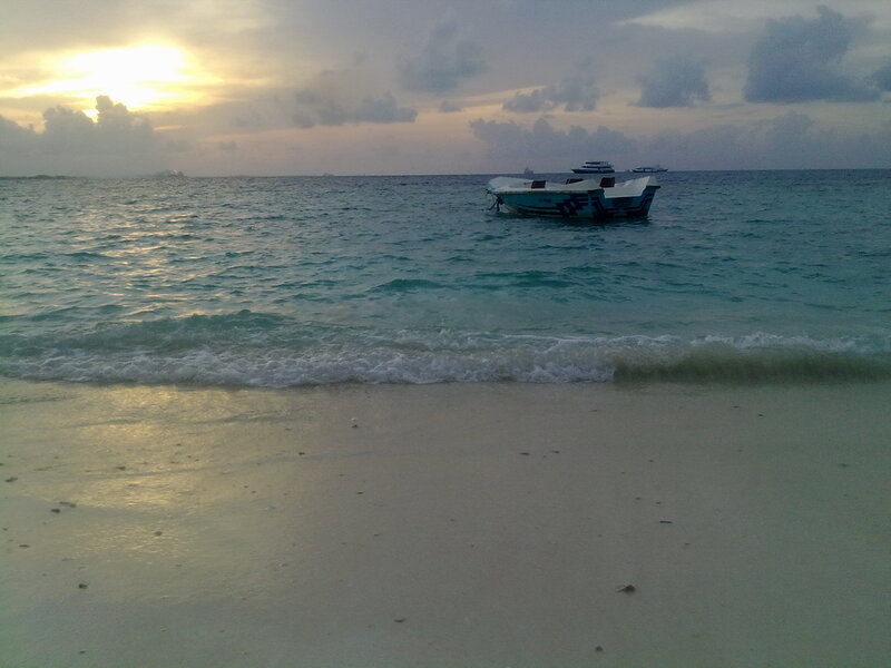 Small Boat on Beach — Blue, Calm