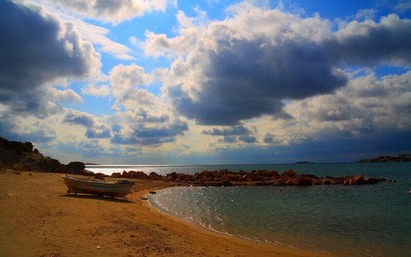 Small Boat on Beach — Blue, Dramatic, Afternoon, Photograph