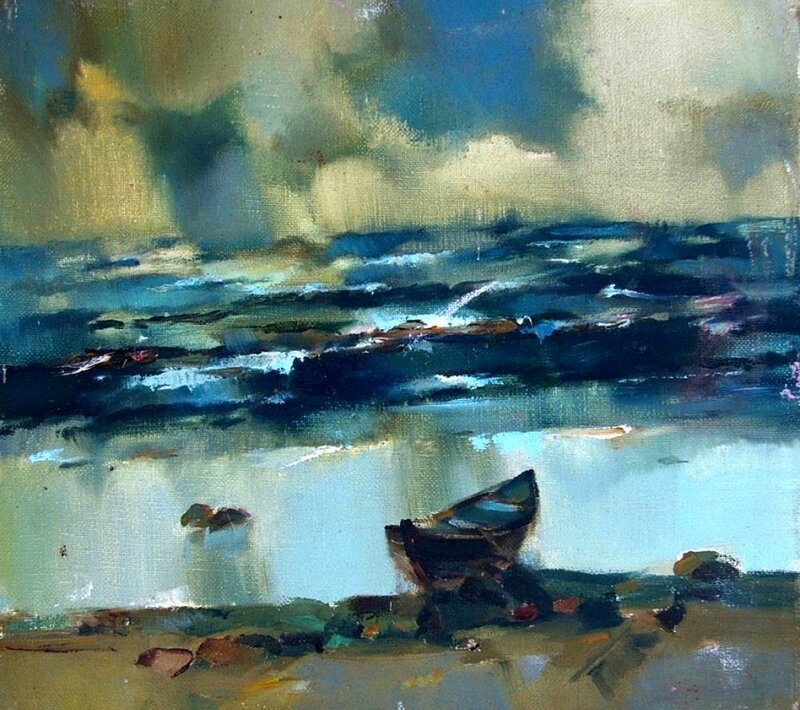 Small Boat on Beach — Blue, Dramatic