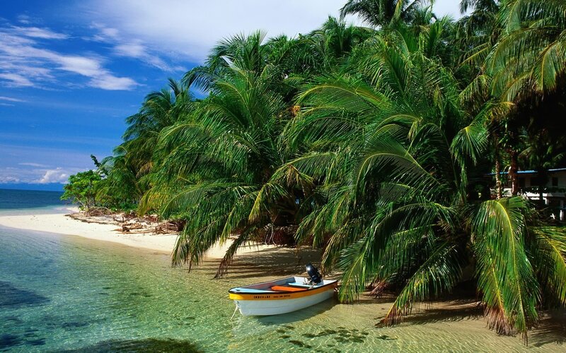 Small Boat on Beach — Blue