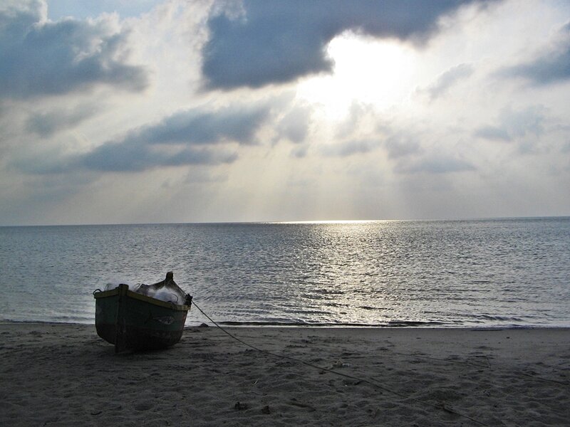 Small Boat on Beach — Gray