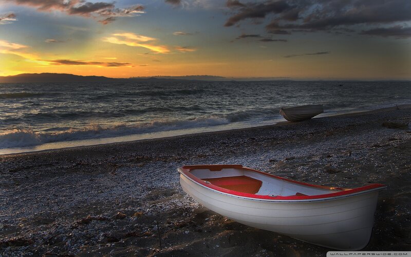 Small Boat on Beach — Orange, Serene