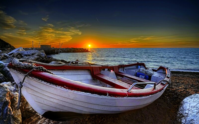 Small Boat on Beach — White