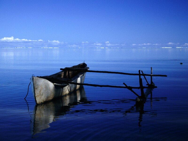 Small Boat on Calm Water — Blue, Serene, Afternoon, Photograph