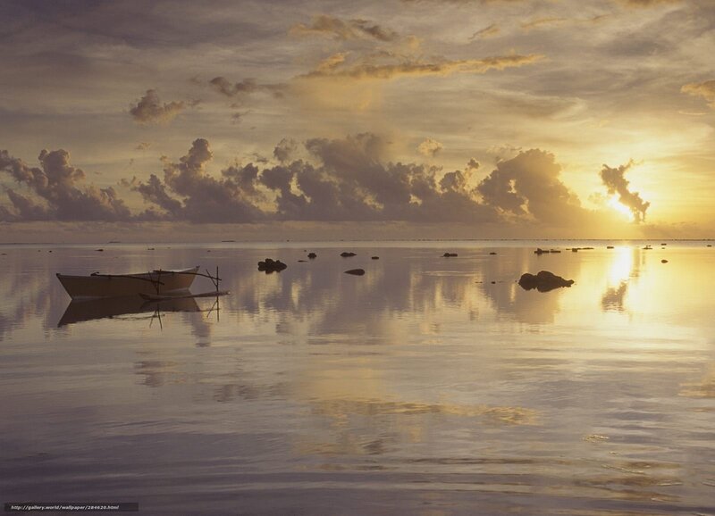 Small Boat on Calm Water — Gold, Serene
