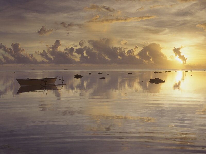 Small Boat on Calm Water — Gold