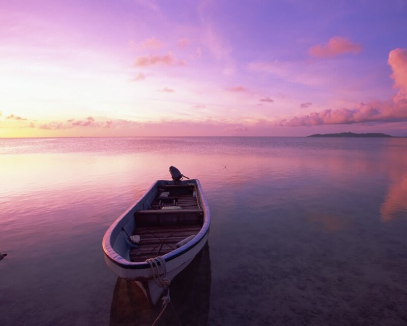 Small Boat on Calm Water — Purple