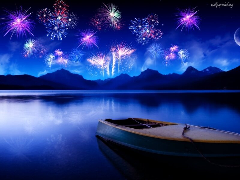 Small Boat on Lake — Blue, Serene, Night