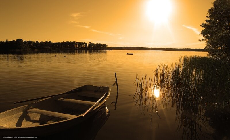 Small Boat on Lake — Gold