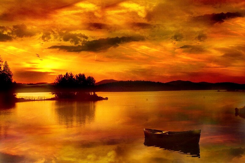 Small Boat on Lake — Orange, Dramatic