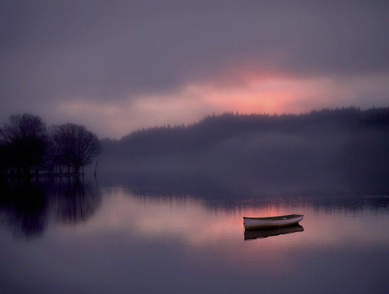Small Boat on Lake — Purple, Serene