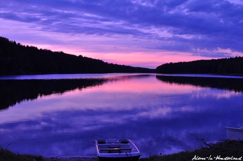 Small Boat on Lake — Purple