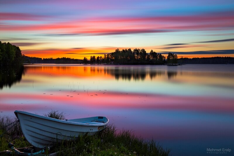 Small Boat on Lake Shore — Orange