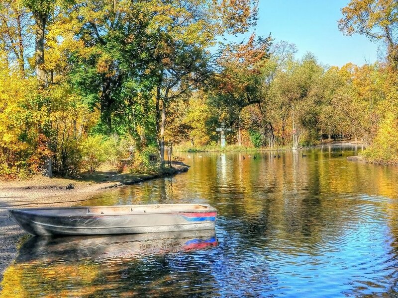 Small Boat on Lake — Yellow, Serene