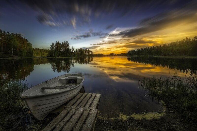 Small Boat on Lake — Yellow