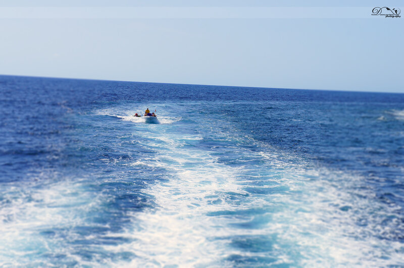 Small Boat on Ocean — Blue, Serene