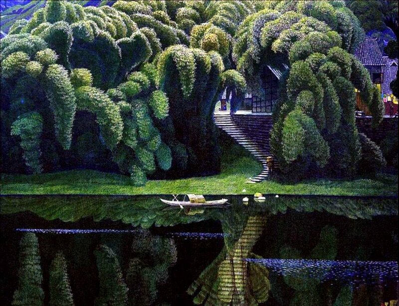 Small Boat on River — Green, Serene
