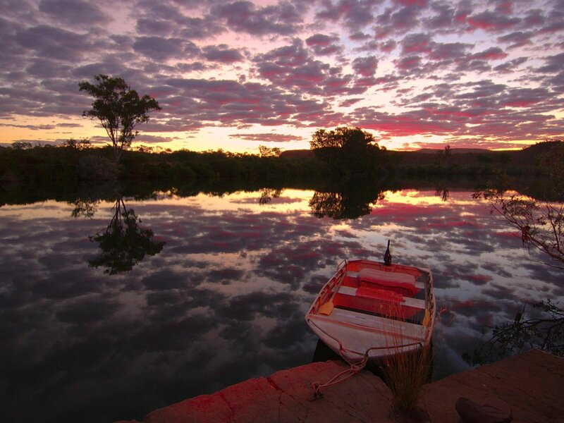 Small Boat on River — Purple