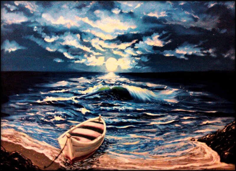 Small Boat on Shore — Blue, Dramatic