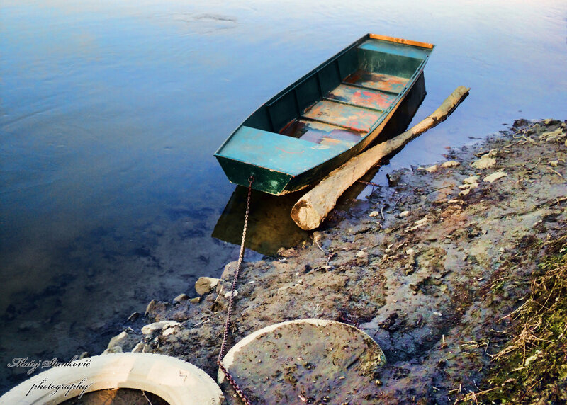 Small Boat on Shore — Blue, Serene