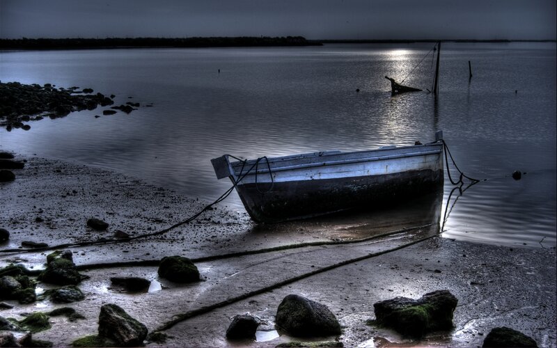 Small Boat on Shore — Blue