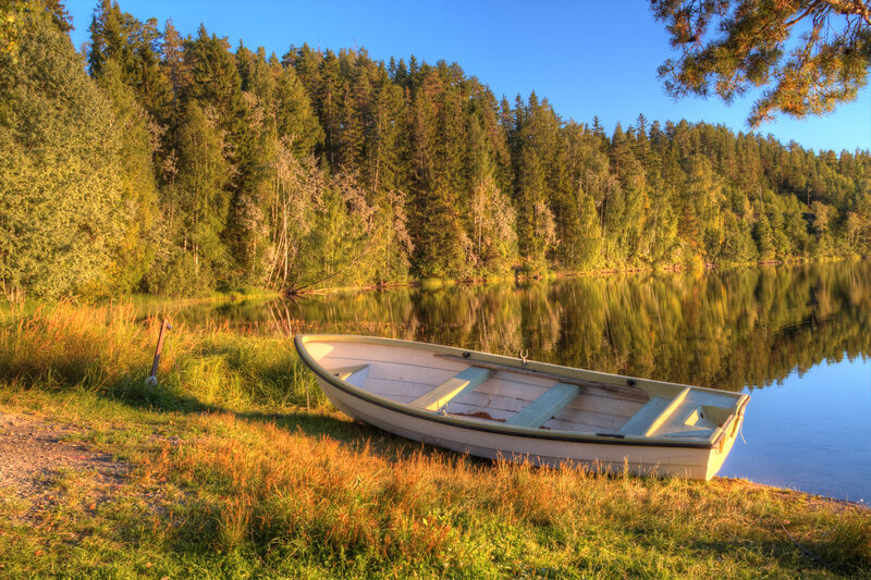Small Boat on Shore — Green, Serene