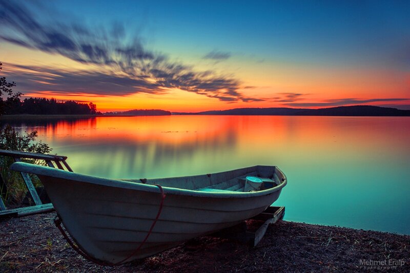 Small Boat on Shore — Orange, Serene