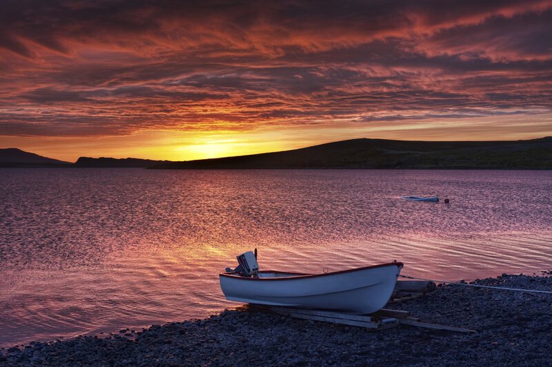 Small Boat on Shore — Red