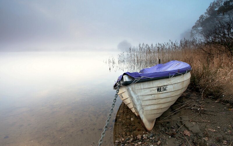 Small Boat on Shore — White