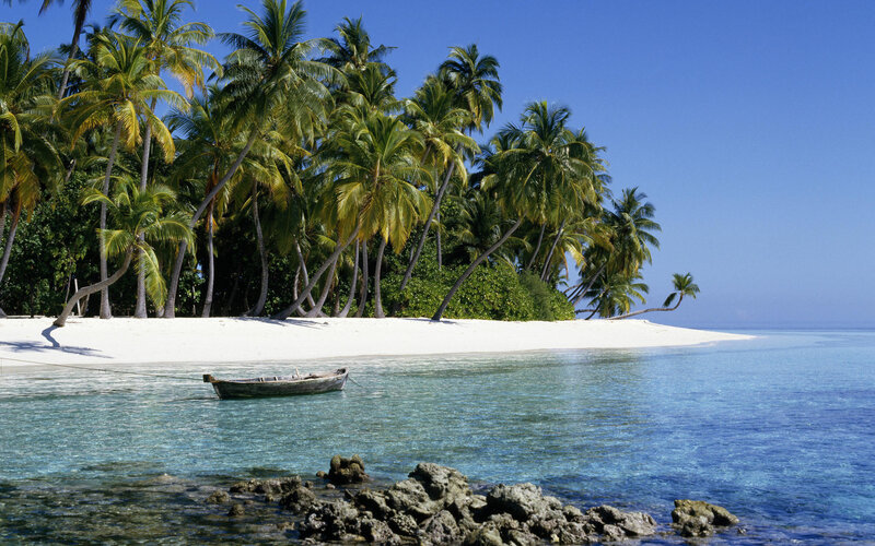 Small Boat on Tropical Beach — Blue