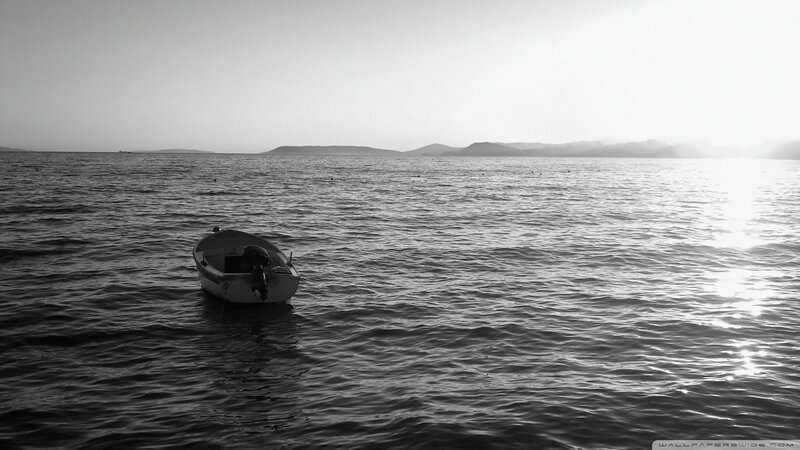Small Boat on Water — Black, Serene