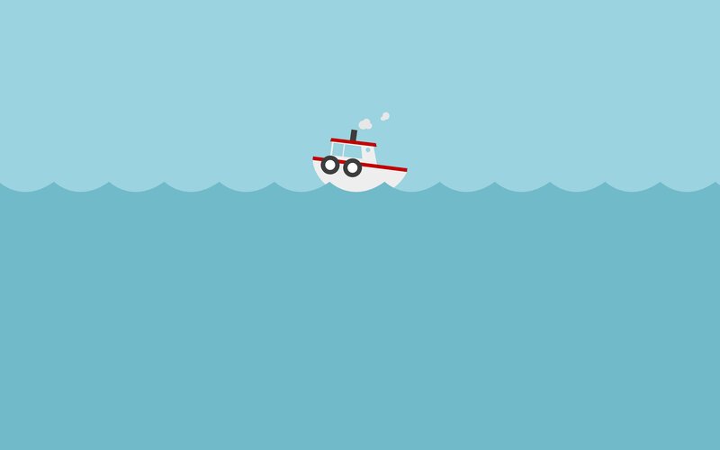 Small Boat on Water — Blue, Calm
