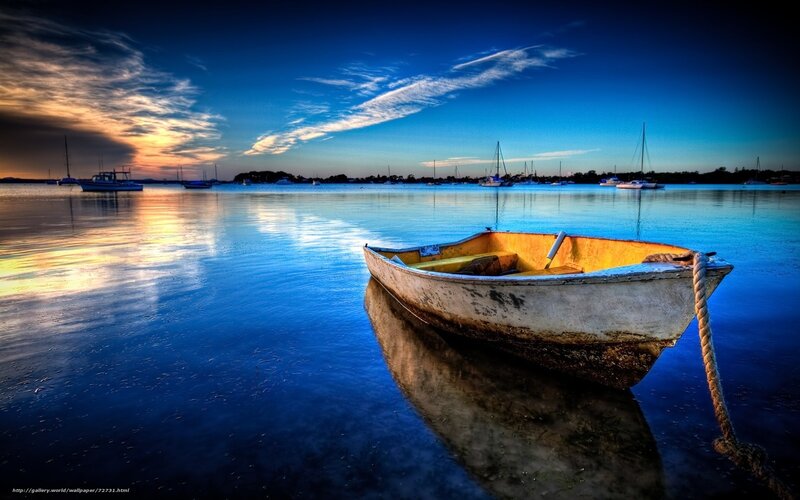 Small Boat on Water — Blue, Serene