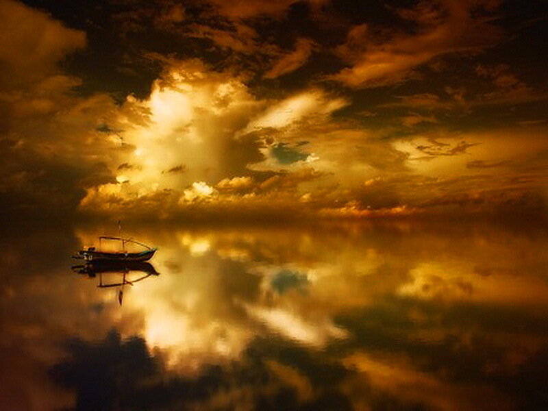 Small Boat on Water — Gold