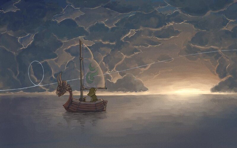Small Boat on Water — Gray, Dramatic, Sunset
