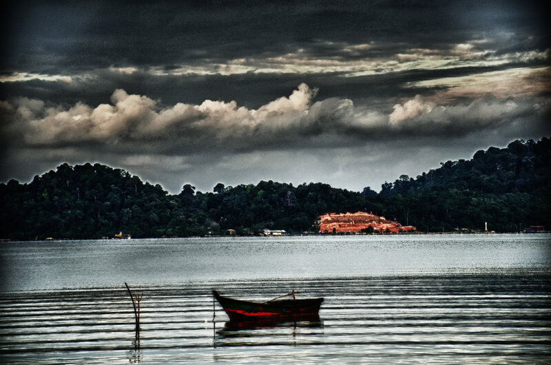 Small Boat on Water — Gray, Dramatic