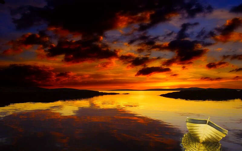 Small Boat on Water — Orange, Dramatic
