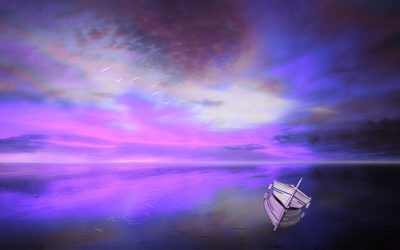 Small Boat on Water — Purple, Serene