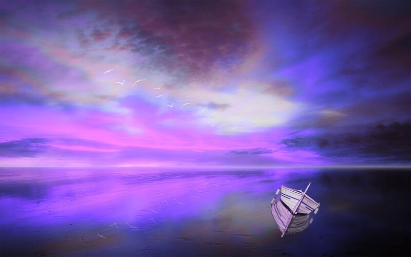 Small Boat on Water — Purple