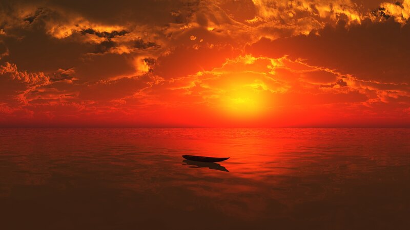 Small Boat on Water — Red