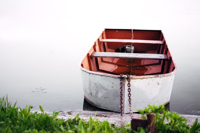 Small Boat on Water — White