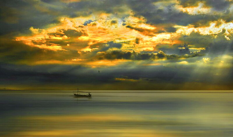 Small Boat on Water — Yellow