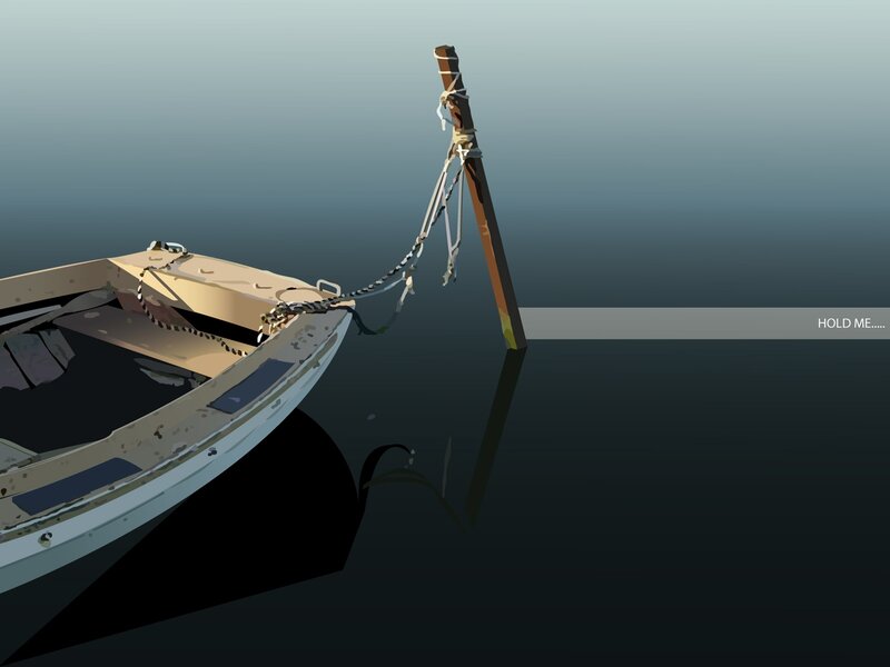 Small Boat Tied to Post