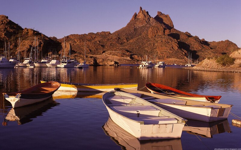 Small Boats in Harbor — Blue, Serene