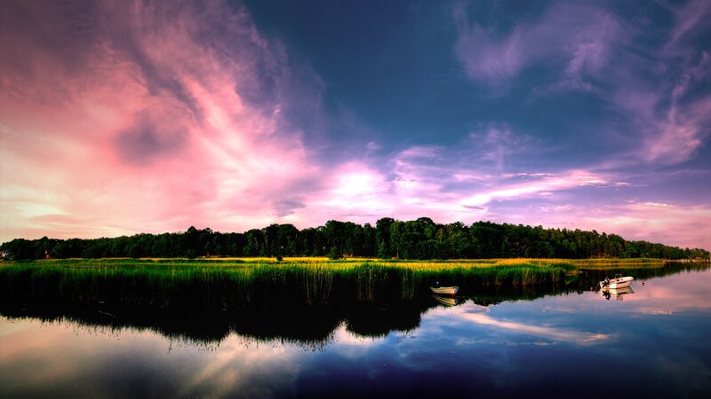 Small Boats on Lake — Purple